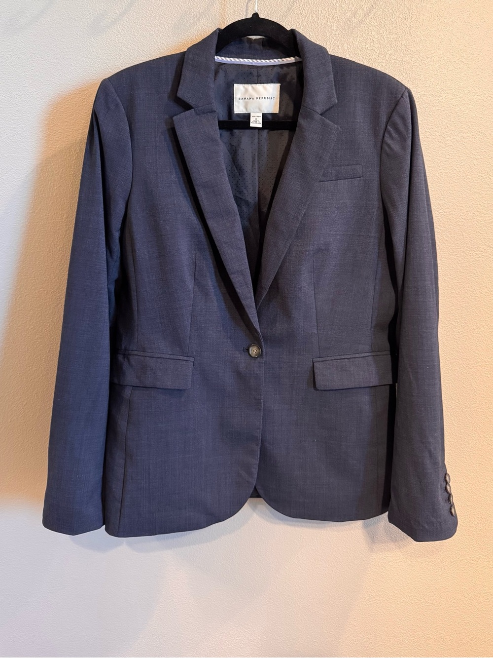 Banana Republic Navy Single-Button Tailored Wool Blend Stretch Blazer